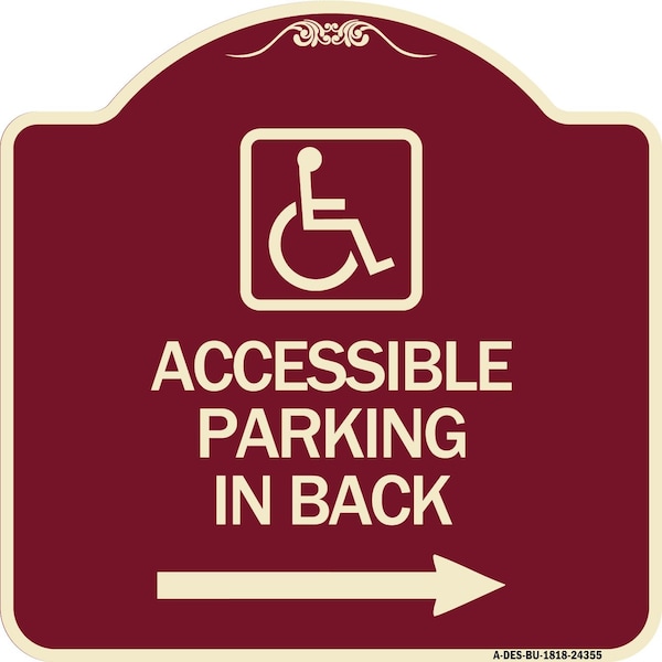 Accessible Parking on Right Arrow W/ Graphic Heavy-Gauge Aluminum Sign, 18" x 18", BU-1818-24355